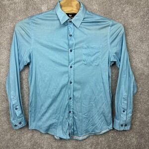 Buttercloth‎ Shirt Mens Large Blue Regular Fit Flip Cuff Long Sleeve Button Up
